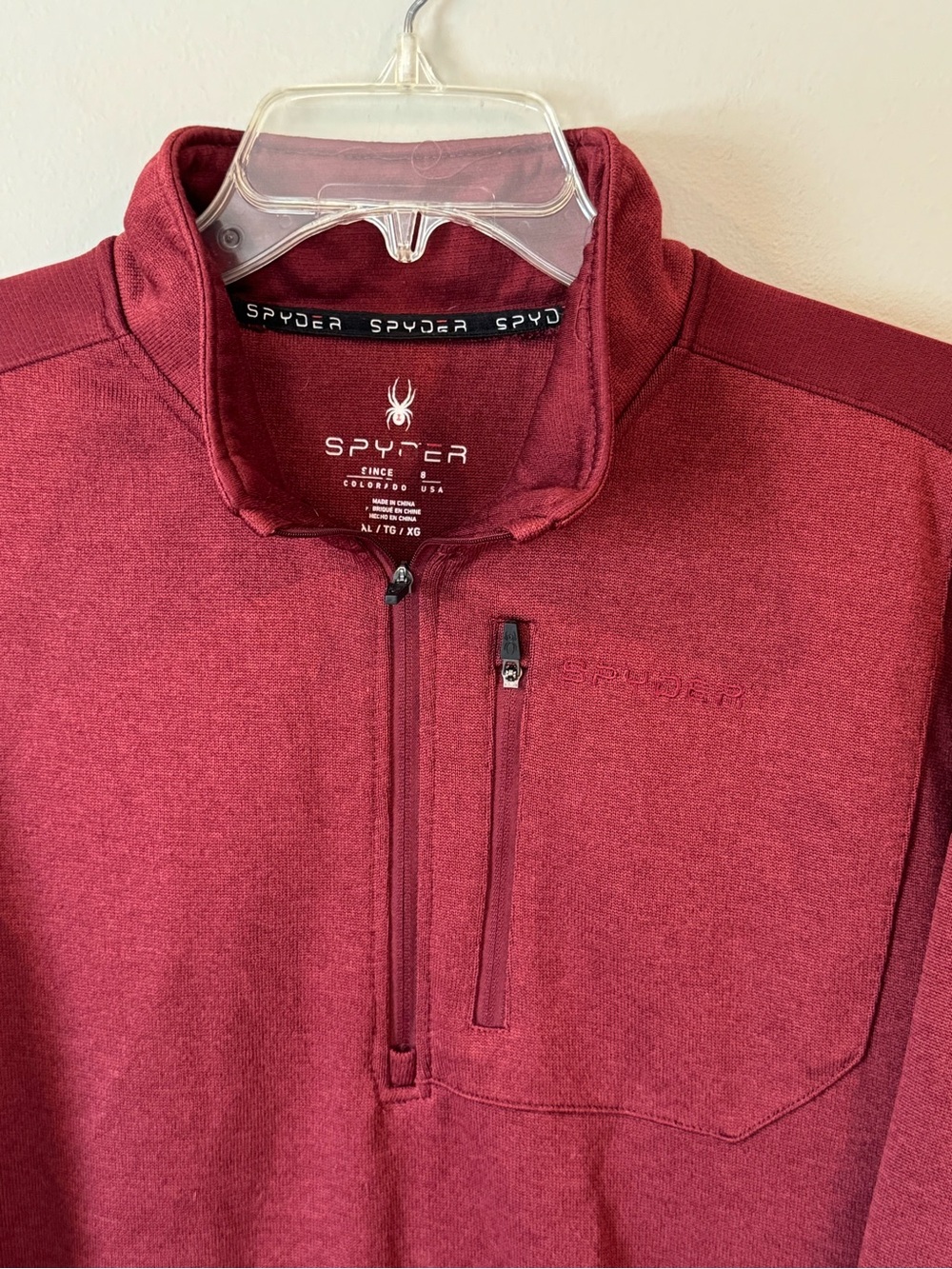 Spyder Sweater Mens XL Maroon 1/4 Zip Mock Performance Pullover Core Base Active - Picture 2 of 7